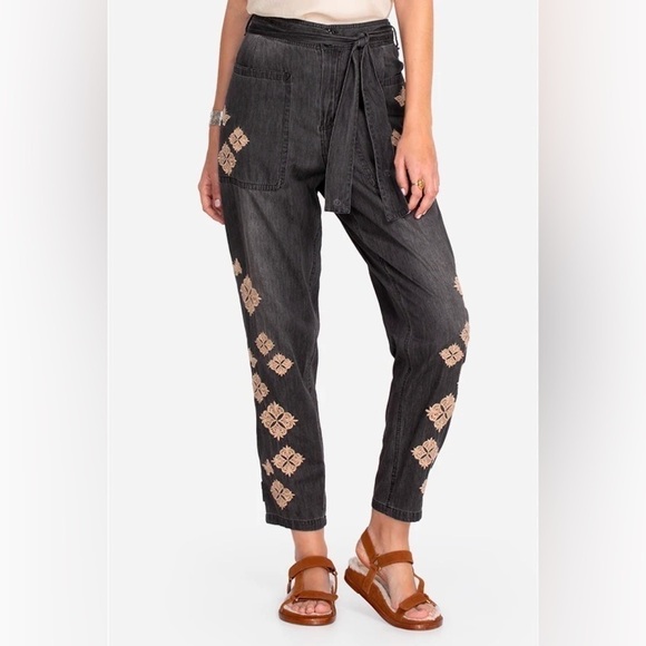 Johnny Was Tayla Embroidered Tie Waist Pants in Black S - Picture 1 of 10